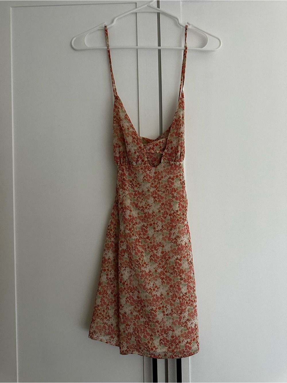 Zara Cream Mini Slip Dress with Coral Floral Print